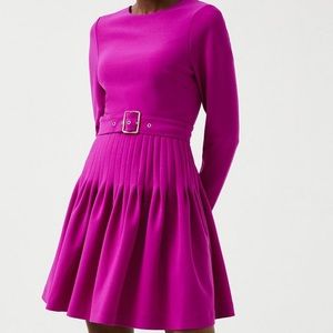 Karen Millen Long Sleeve Pleated Mini Dress Purple Pink